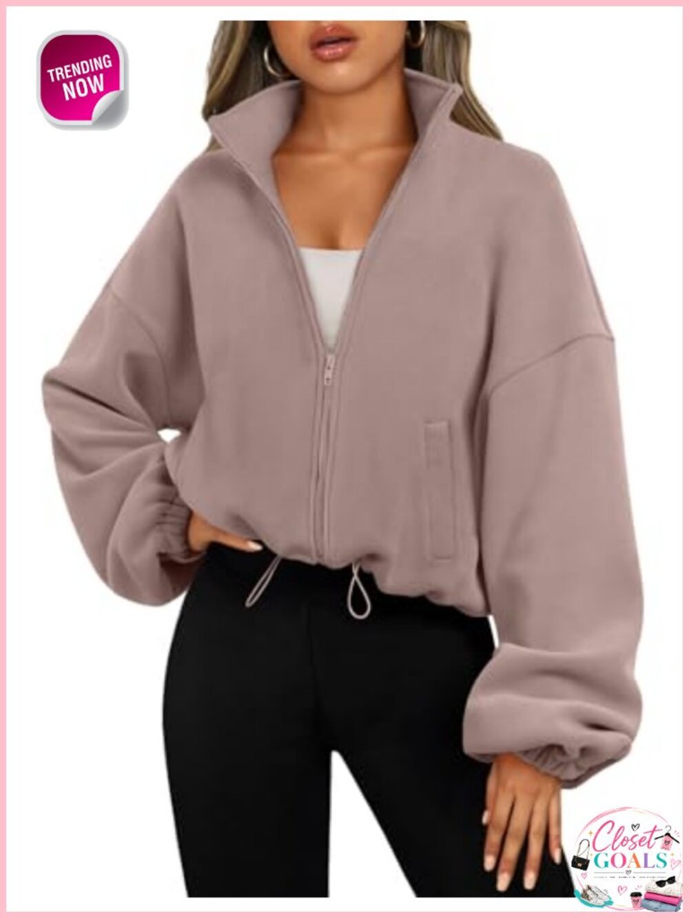 Oversized Cropped Zip Up Fleece Jacket